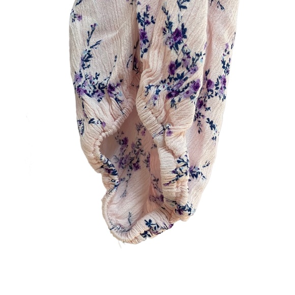 Pink Purple Soft Rayon Floral Print Short sleeve button down top ties waist XL - Picture 3 of 8